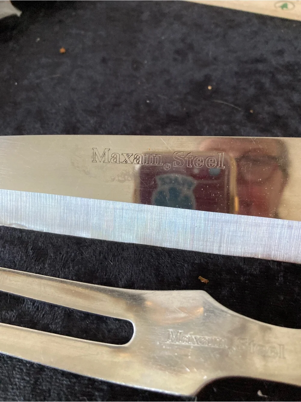 Maxam Steel Japan Carving Knife and Fork Set with Riveted Brown Wood Handles MCM